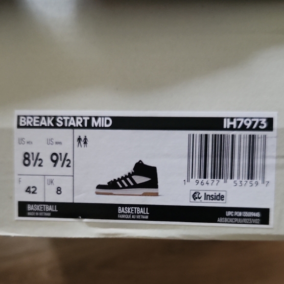 adidas Break Start Mid Black and White Basketball Shoes Men's 8.5/Women's 9.5 - Picture 6 of 6